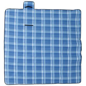 vidaXL Picknickdecke Faltbar Blau Kariert 200x200 cm Samt