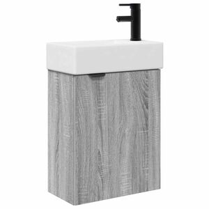 vidaXL Badezimmer Waschtischunterschrank mit Wasserhahn Grau Sonoma