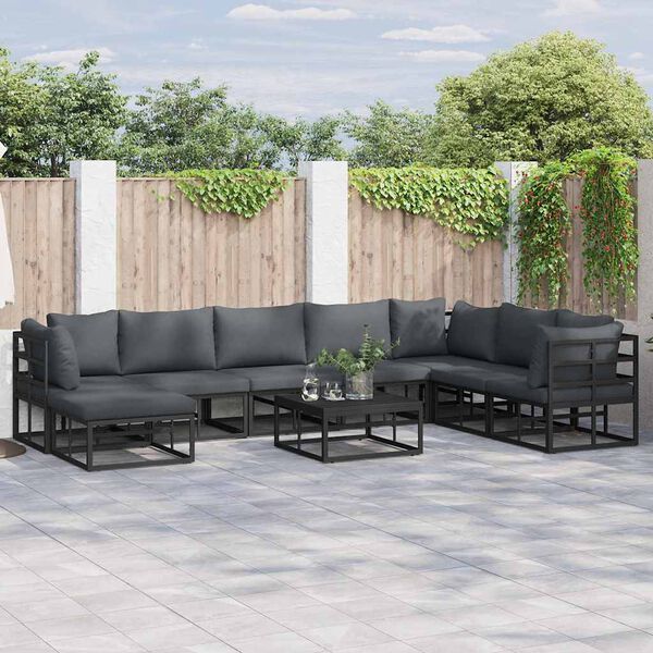 vidaXL Garten-Sofa-Set mit Kissen Schwarz Aluminium