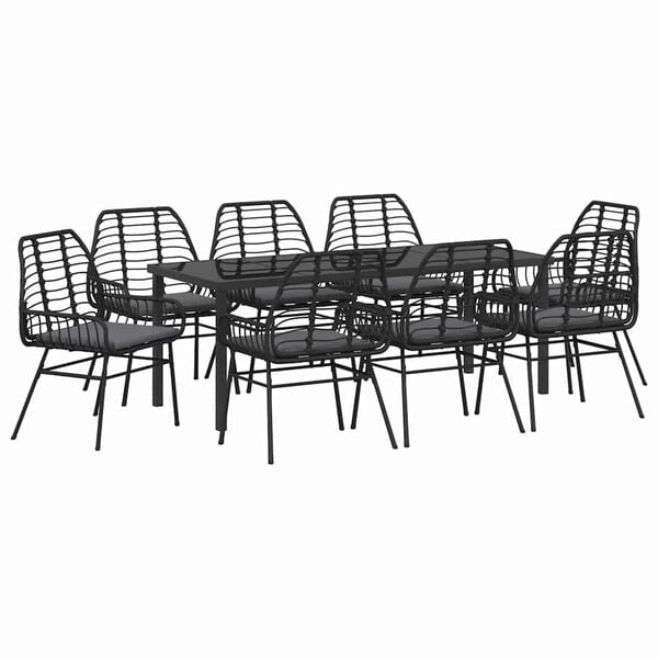 vidaXL Garten Essgruppe 9 pcs Schwarz Poly-Rattan