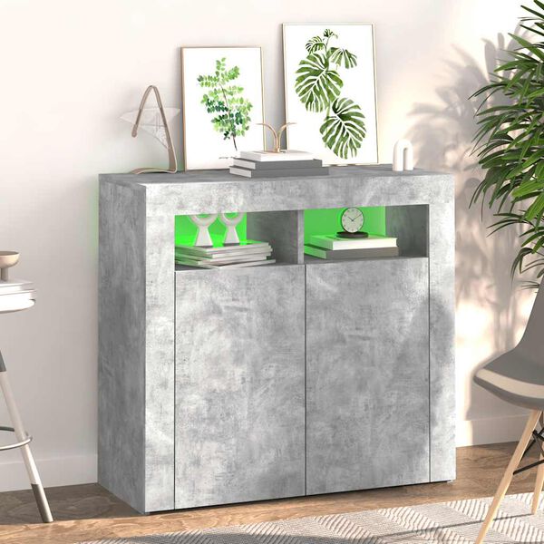 vidaXL Sideboard mit LED-Leuchten Betongrau 80x35x75 cm