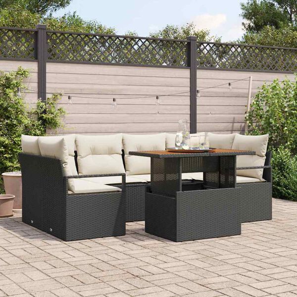 vidaXL Garten-Sofa-Set mit Kissen 7 pcs Schwarz und Creme