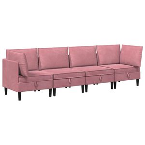 vidaXL Wohnzimmergarnitur mit Kissen mit Speicher 4 pcs Rosa Samt