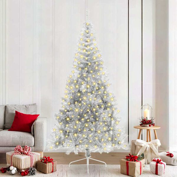vidaXL K&uuml;nstlicher vorbeleuchteter Weihnachtsbaum Silber 210 cm PET