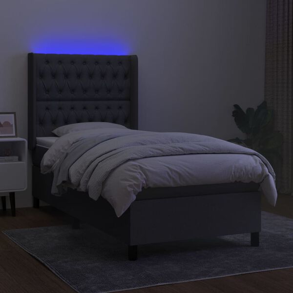 vidaXL Boxspringbett mit Matratze & LED Dunkelgrau 90x190 cm Stoff