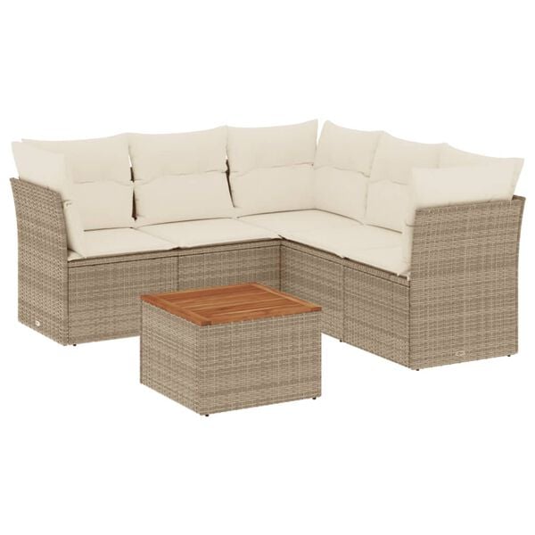 vidaXL 6-tlg. Garten-Sofagarnitur mit Kissen Beige Poly Rattan