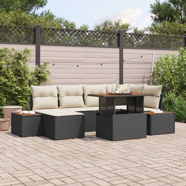 vidaXL Garten-Sofa-Set mit Speicher 7 pcs Schwarz Poly Rattan