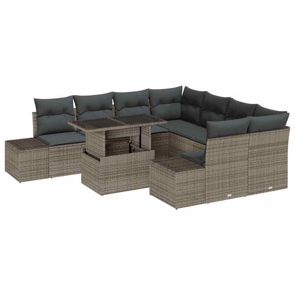 vidaXL Sofa Set mit Kissen 9 pcs Grau Poly-Rattan