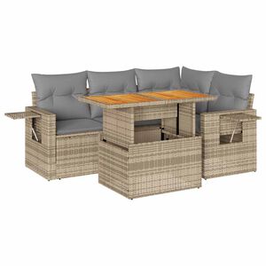 vidaXL 5-tlg. Garten-Sofagarnitur mit Kissen Beige Poly Rattan