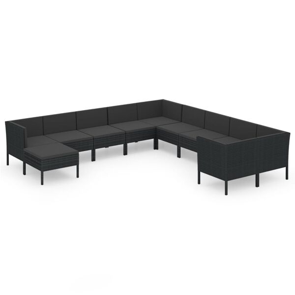 vidaXL 11-tlg. Garten-Lounge-Set mit Auflagen Poly Rattan Schwarz