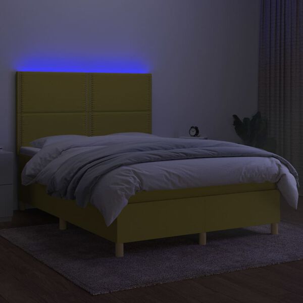 vidaXL Boxspringbett mit Matratze & LED Gr&uuml;n 140x190 cm Stoff