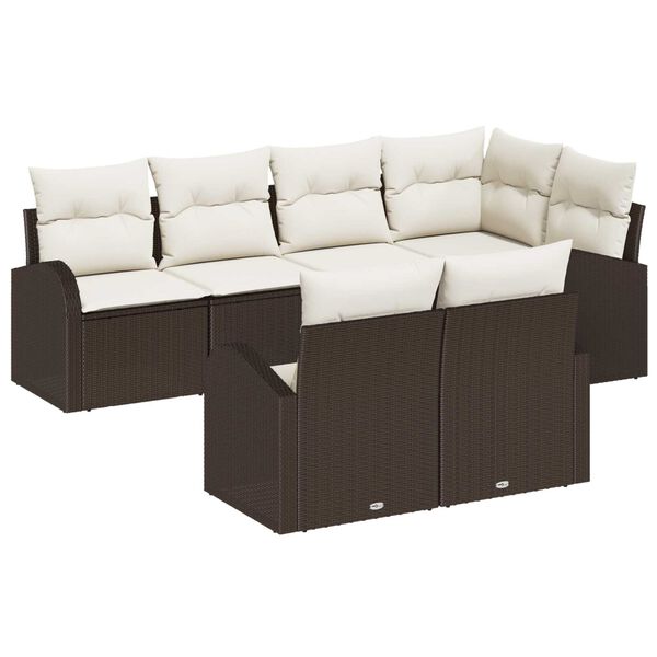 vidaXL Garten-Sofa-Set mit Kissen 7 pcs Braun und Weiß Poly Rattan