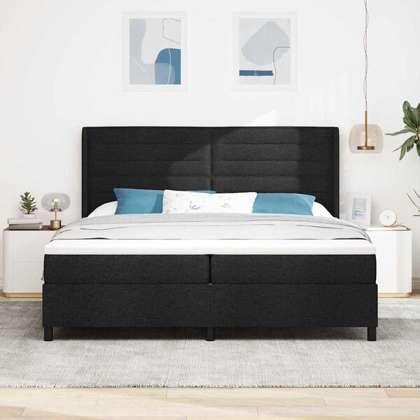 vidaXL LED Boxspringbett mit Matratze Schwarz 200 x 200 cm Stoff