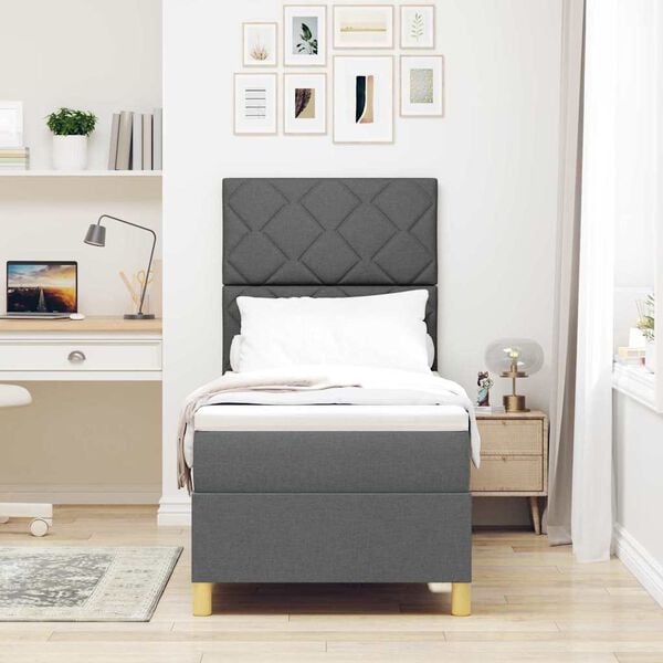 vidaXL LED Boxspringbett mit Matratze Dunkelgrau 80 x 200 cm Stoff