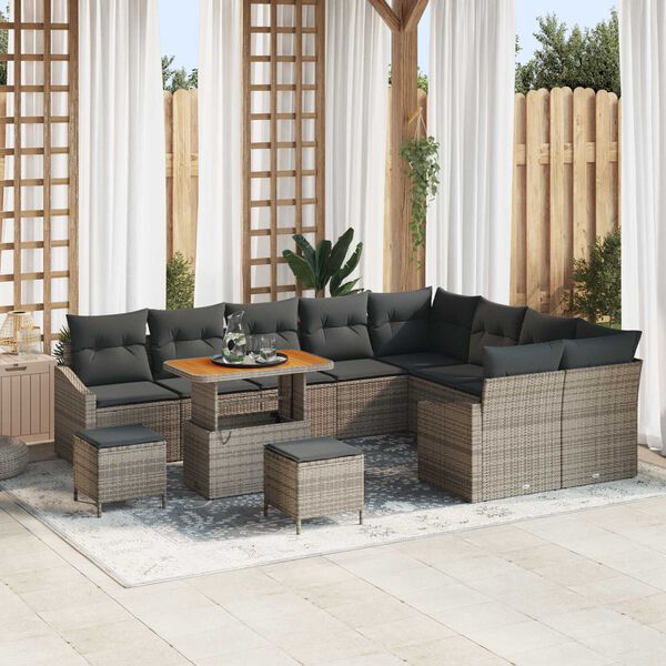 vidaXL Garten-Sofa-Set mit Kissen mit Speicher mit Kissen 12 pcs Grau