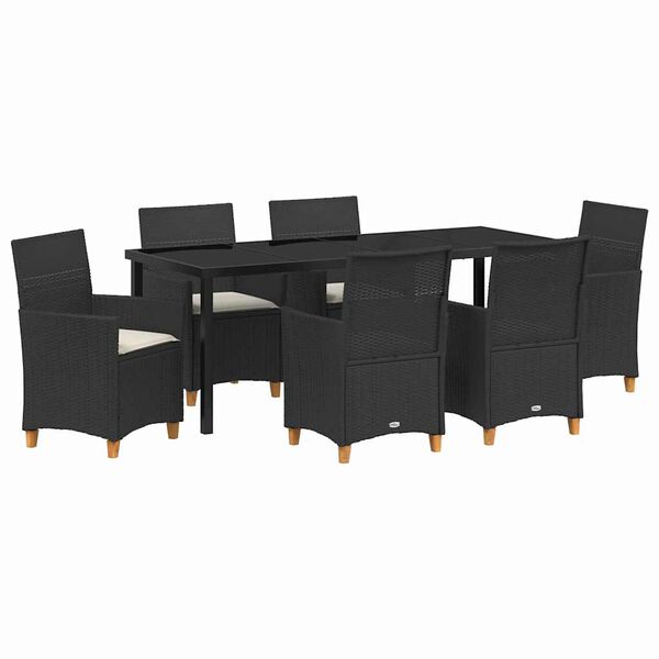 vidaXL Garten Essgruppe 7 pcs Schwarz Poly-Rattan