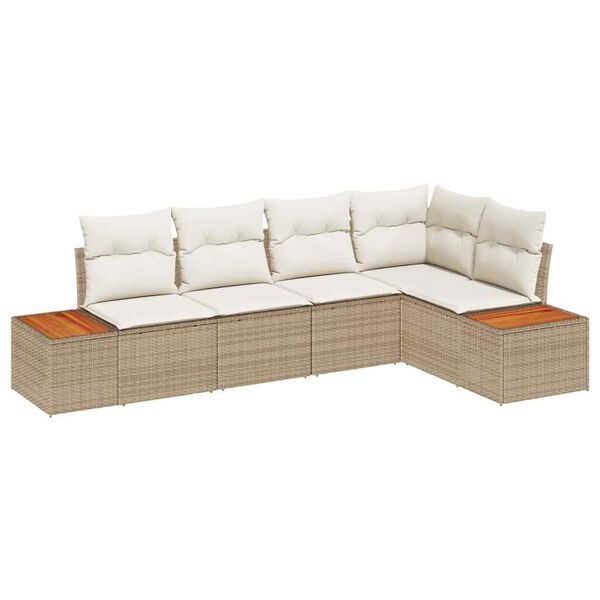 vidaXL Gartensofa-set mit Kissen 5 pcs Beige Poly Rattan