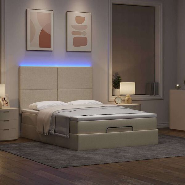 vidaXL Ottoman-Bett mit Matratze & LEDs Creme 140x190 cm Stoff