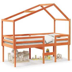 vidaXL Hochbett mit Dach Wachsbraun 90x190 cm Massivholz Kiefer