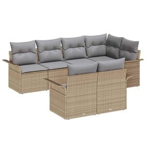 vidaXL Garten-Sofa-Set mit Kissen mit Speicher 7 pcs Beige Poly Rattan