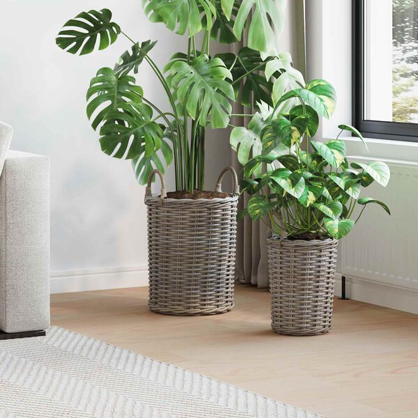 vidaXL Blumentopfkorb mit Speicher 2 pcs Grau Kubu Rattan