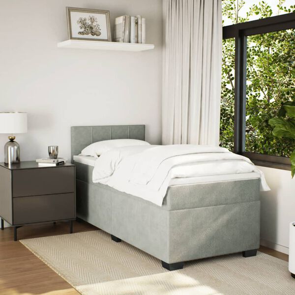 vidaXL Boxspringbett mit Matratze Hellgrau 100x200 cm Samt