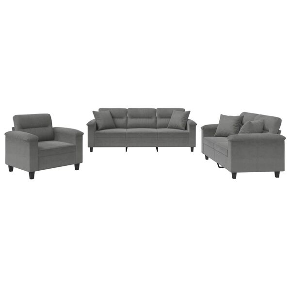 vidaXL 3-tlg. Sofagarnitur mit Kissen Dunkelgrau Mikrofasergewebe