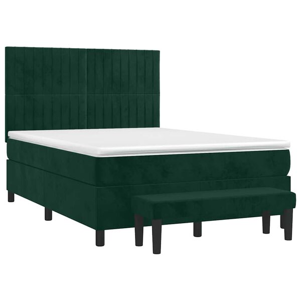vidaXL Boxspringbett mit Matratze Dunkelgr&uuml;n 140x190 cm Samt