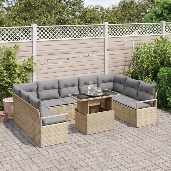 vidaXL Garten-Sofa-Set mit Speicher 10 pcs Beige Poly Rattan