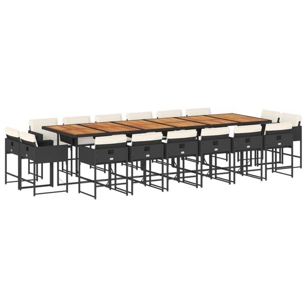 vidaXL 17-tlg. Garten-Essgruppe mit Kissen Schwarz Poly Rattan