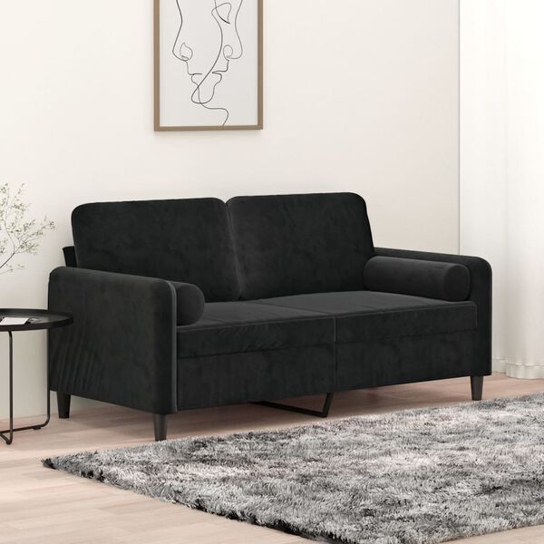 vidaXL 2-Sitzer-Sofa mit Kissen Schwarz 140 cm Samt