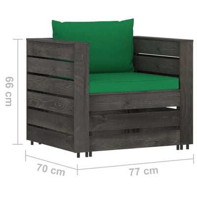 vidaXL 2-tlg. Garten-Lounge-Set mit Kissen Grau Imprägniertes Holz