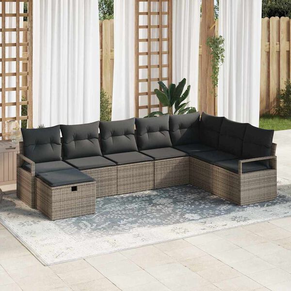 vidaXL Sofa Set mit Kissen mit Speicher 8 pcs Grau Poly-Rattan