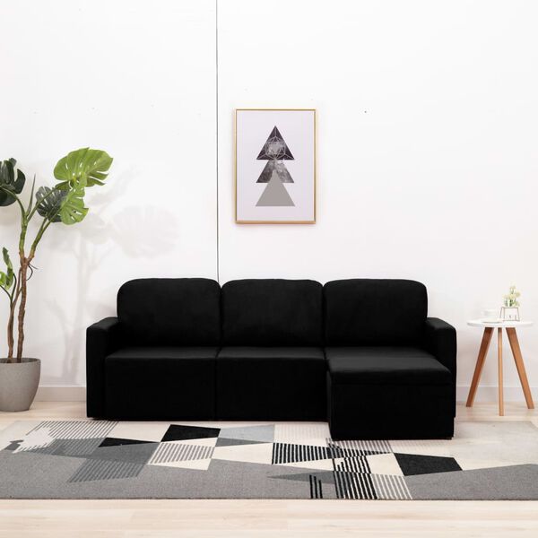 vidaXL Modulares 3-Sitzer-Schlafsofa Schwarz Stoff