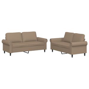 vidaXL 2-tlg. Sofagarnitur mit Kissen Cappuccino Kunstleder