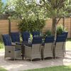 vidaXL Tisch- und Stuhlset mit Kissen 9 pcs Grau PE-Rattan