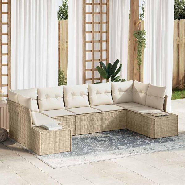 vidaXL Gartensofa-set mit Speicher 7 pcs Beige und Creme Poly Rattan