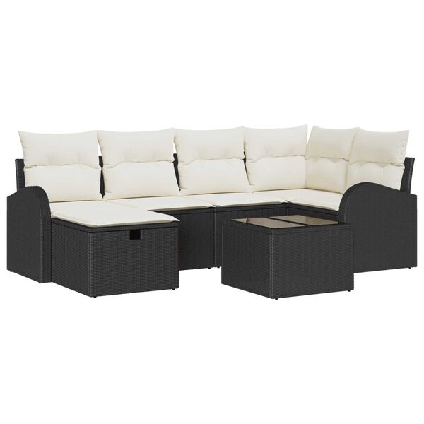 vidaXL Garten-Sofa-Set mit Kissen 7 pcs Schwarz Poly Rattan