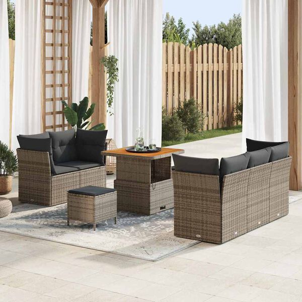 vidaXL Garten-Sofa-Set mit Kissen mit Speicher 8 pcs Grau