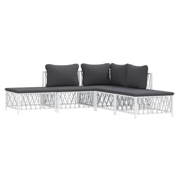 vidaXL 5-tlg. Garten-Lounge-Set mit Kissen Weiß Stahl