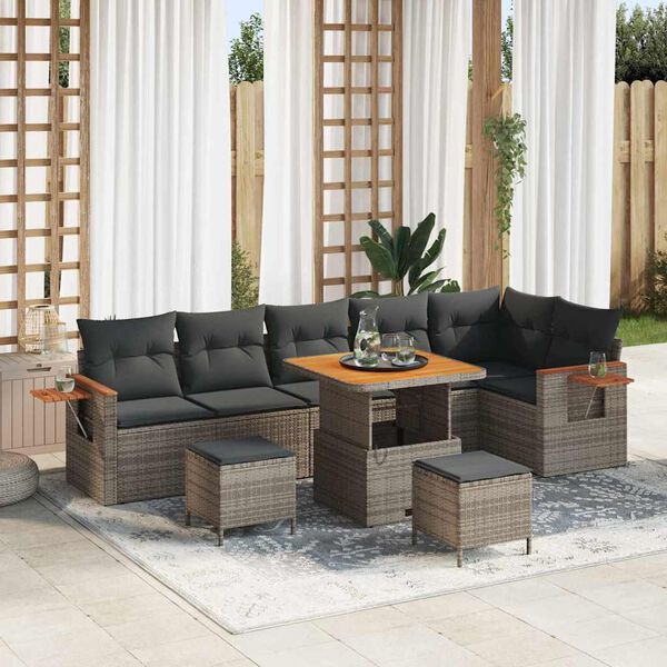 vidaXL Gartensofa-set mit Kissen 9 pcs Grau