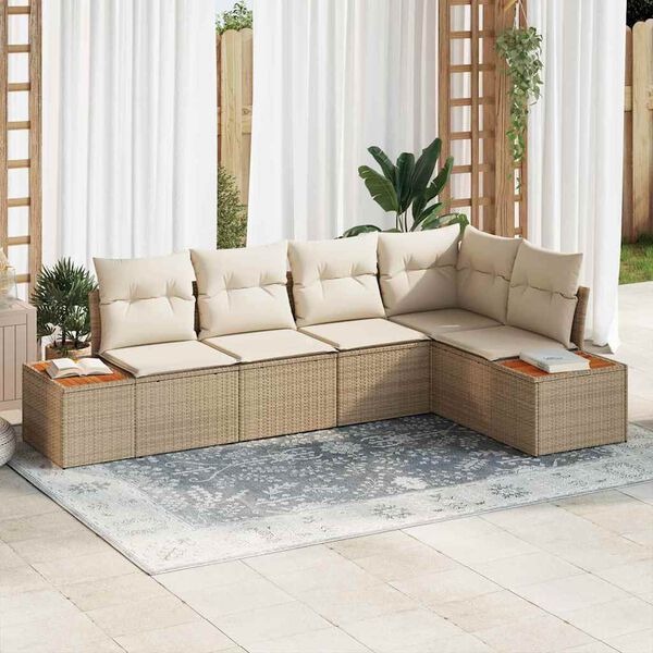 vidaXL Gartensofa-set mit Kissen 5 pcs Beige Poly Rattan