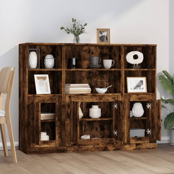 vidaXL Highboards 3 Stk. R&auml;uchereiche Holzwerkstoff