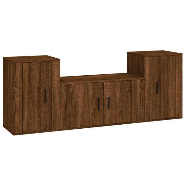 vidaXL 3-tlg. TV-Schrank-Set Braun Eichen-Optik Holzwerkstoff