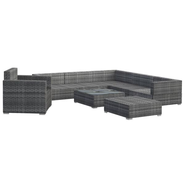 vidaXL 8-tlg. Garten-Lounge-Set mit Auflagen Poly Rattan Grau