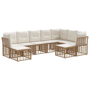 vidaXL Outdoor-Sofagarnitur 9 pcs Nat&uuml;rlich und Cremwei&szlig; Polyester