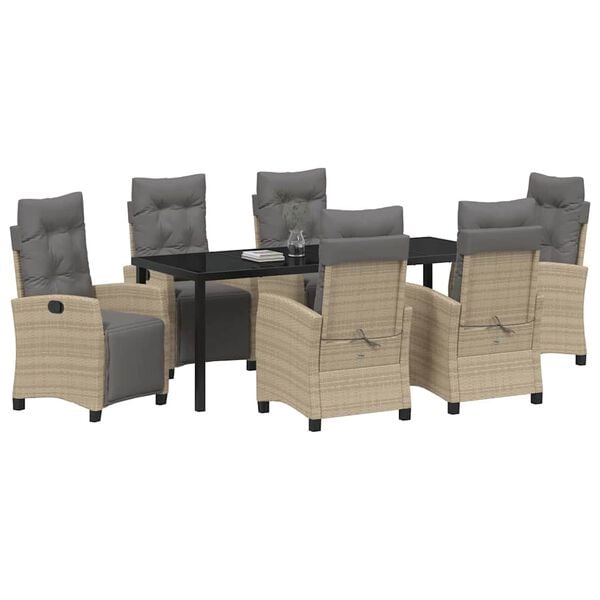 vidaXL Garten Essgruppe mit Kissen 7 pcs Beige Poly-Rattan