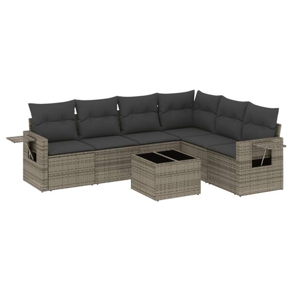 vidaXL 7-tlg. Garten-Sofagarnitur mit Kissen Grau Poly Rattan