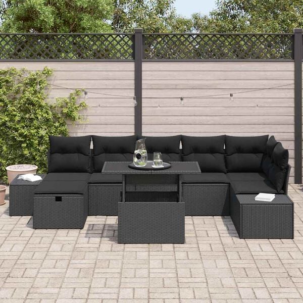 vidaXL Garten-Sofa-Set mit Kissen 8 pcs Schwarz Poly Rattan