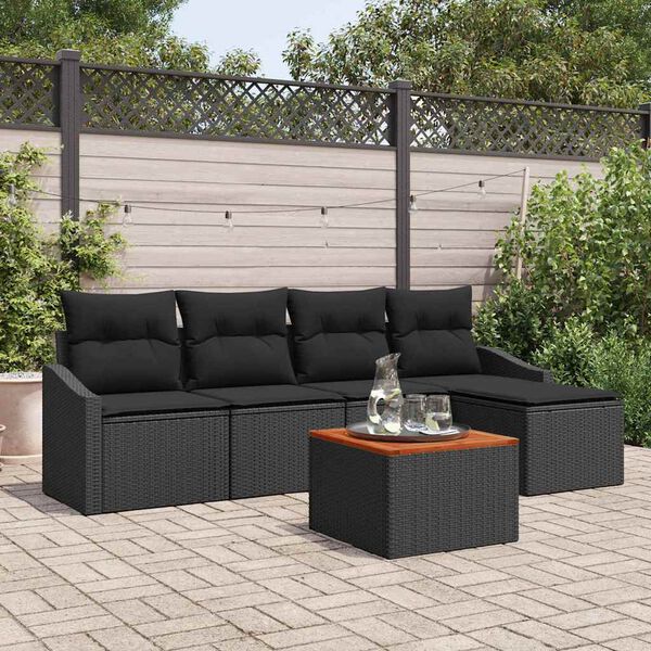 vidaXL Gartensofa-set mit Kissen 6 pcs Schwarz Poly-Rattan